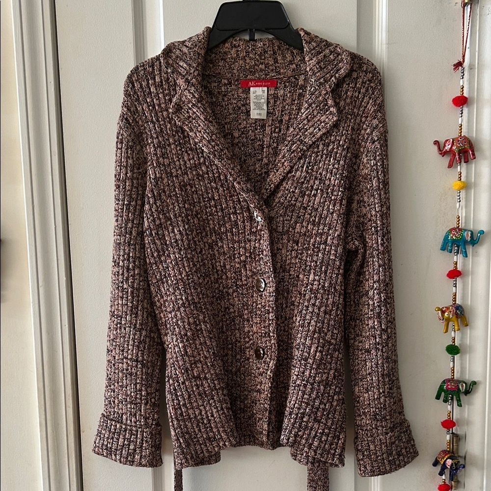 Anne Klein Textured Cardigan - Brown and Cream